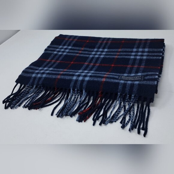 Burberry Vintage Scarf Nova Check Lambswool England Navy 90s Y2K 70" x 12.5" - Picture 12 of 13